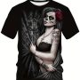 Vintage 3D Skull & Floral Print T-Shirt