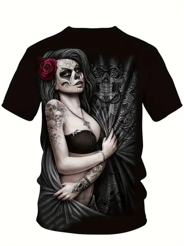 Vintage 3D Skull & Floral Print T-Shirt - Image 3