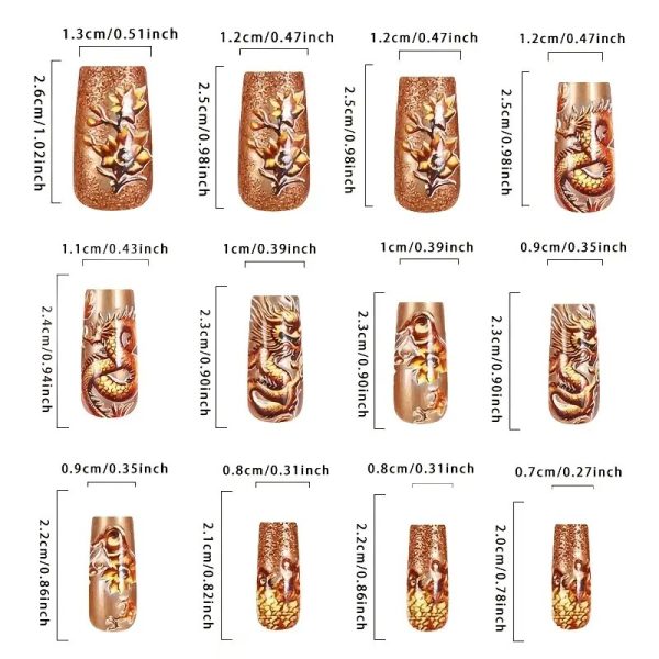 Luxury Chinese Dragon Golden Nails 24pcs - Image 4